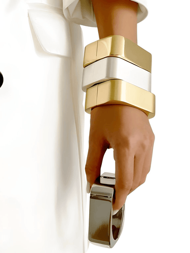 Square Wide-Cuff Bangle Bracelets For Women Vintage Geometric Spring Wrist Bangles Jewelry Gifts, Drestiny, Bracelets, Bangles, Gold, Silver, Gold Matte, Silver Matte, United States, USA, Canada, Australia, New Zealand, Untied Kingdom, UK, wide cuff bracelet, gold cuff bracelet, silver cuff bracelet, chunky cuff bracelet, statement cuff bracelet, shopdrestiny.com